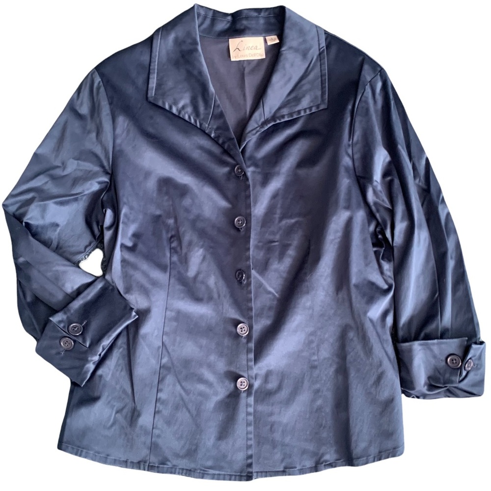 Linea by Louis Dell'Olio Blue Shiny Blazer Jacket Shirt - Picture 1 of 11